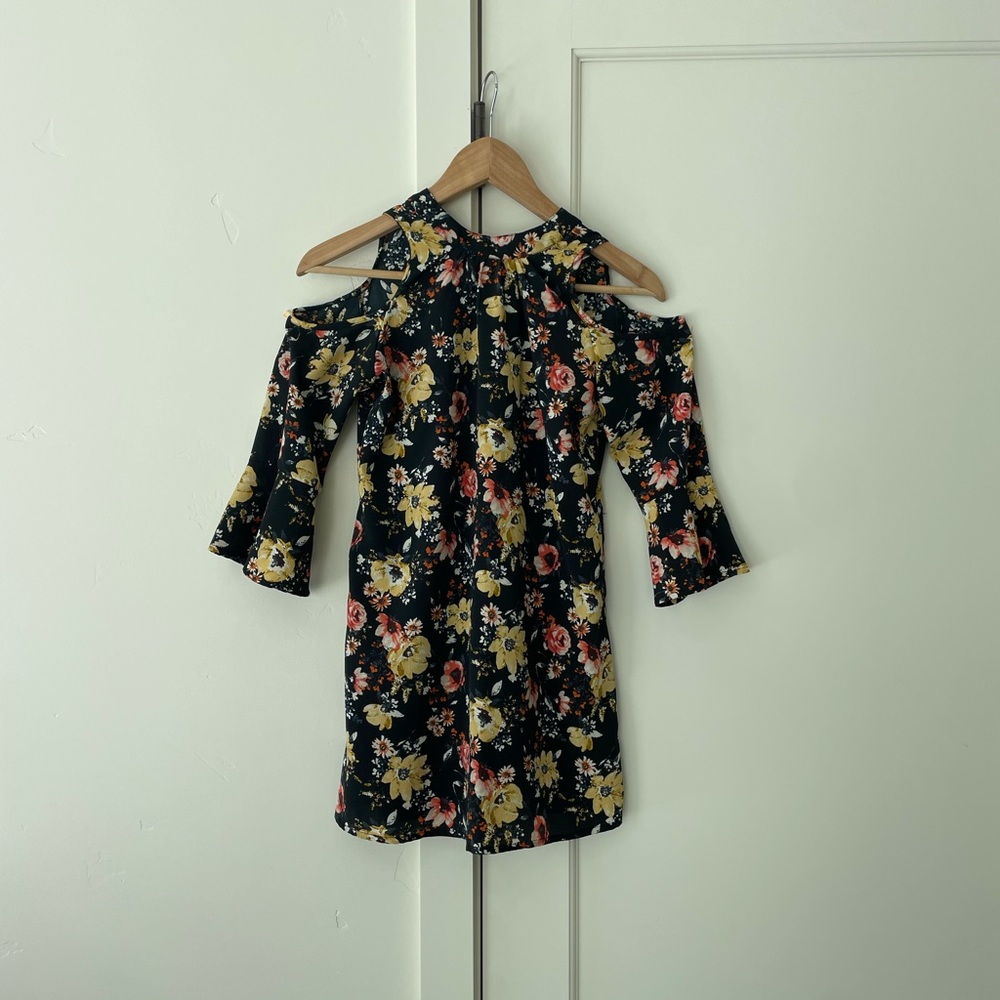 Band of Gypsies Black Floral Cold Shoulder Dress